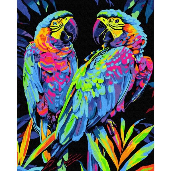 Картина по номерам BrushMe Попугаи в тропиках BSB0022 с флуоресцентными красками на черном полотне 40x50 см (2322588153)