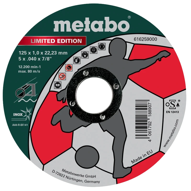 Круг відрізний по металу Inox TF 41 Metabo Limited Edition Soccer 616259000 125х1,0х22,23 мм (2983439578)