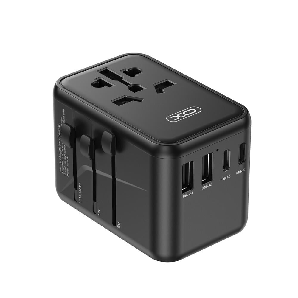 Адаптер сетевой переходник XO WL22 GaN US/EU/USA/AUS|USB2/Type-C Черный