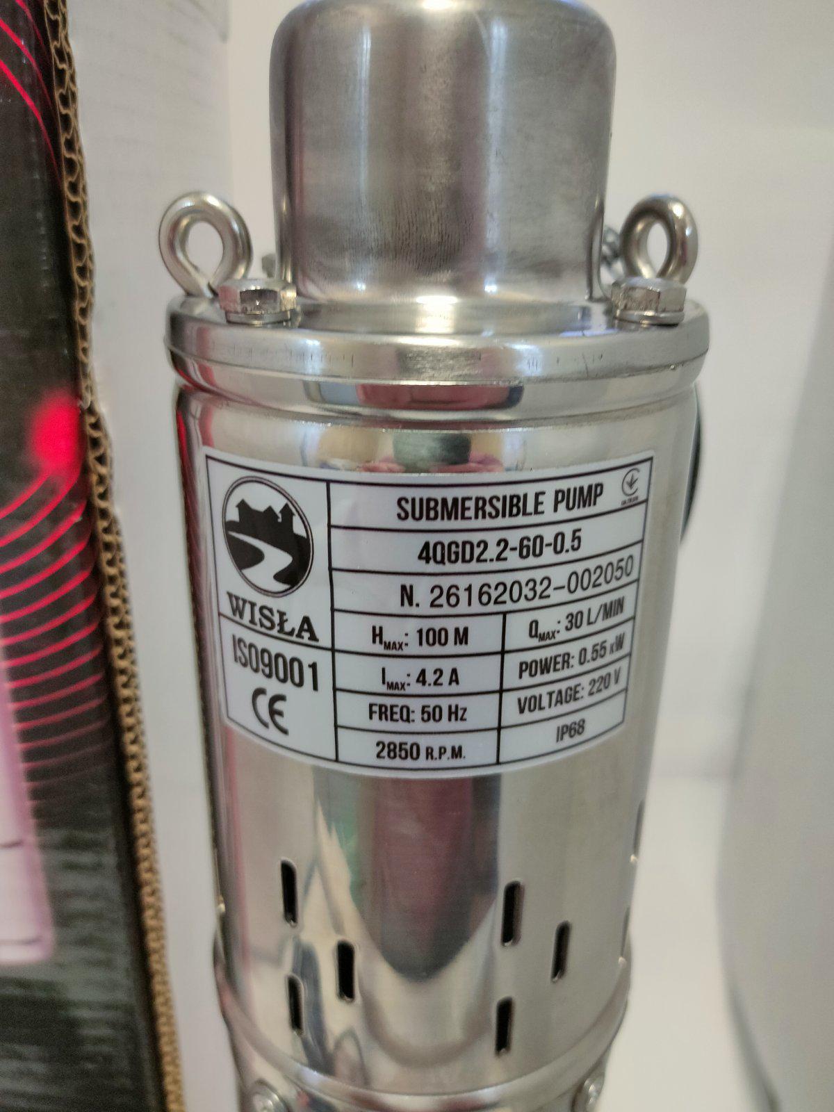 Насос шнековый глубинный для скважины/полива Wisla 4QGD 2,2-60 0,55kW - фото 4