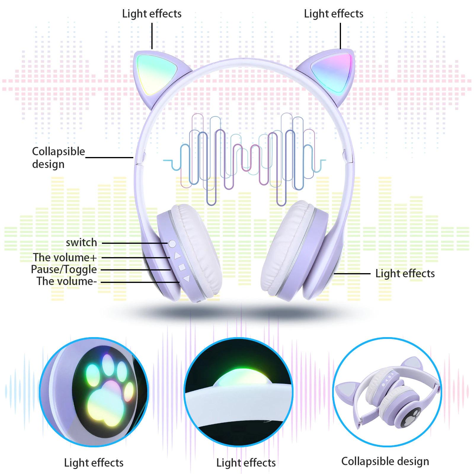 Беспроводные детские Bluetooth наушники с кошачьими ушками и RGB подсветкой Cat VZV-23M Purple (11240212) - фото 7