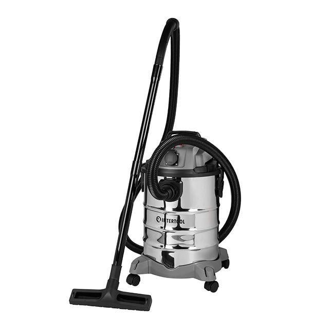 Пылесос строительный INTERTOOL DT-1030 1400 Вт 30 л сухая и влажная уборка с розеткой для инструмента