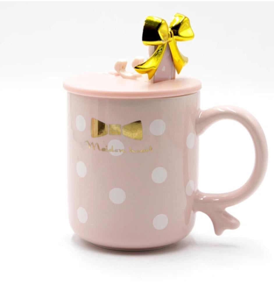 Чашка SNT Бантик кераміка з кришкою-підставкою для телефону 360 мл Рожевий (20626)