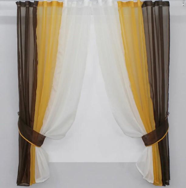 шторы с подвязками шифон 300х170 см Венге/Янтарый/Молочный (054к) - фото 1 шторы с подвязками шифон 300х170 см Венге/Янтарый/Молочный (054к) - фото 1