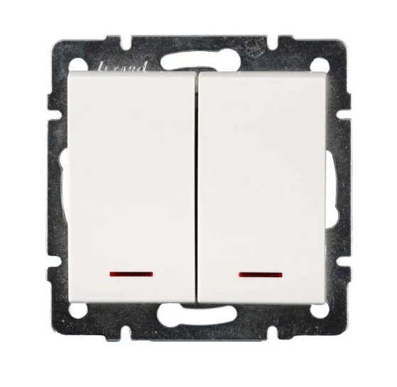 Выключатель двухклавишный Lezard Rain с подсветкой Белый (26528974)