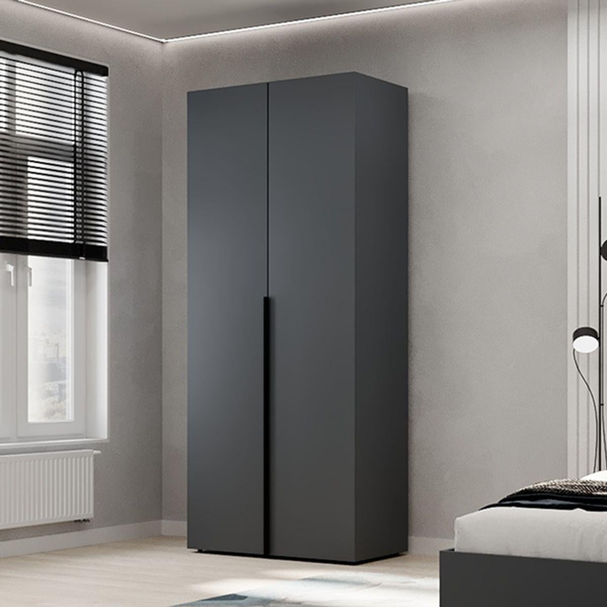 Шкаф распашный AiH Light №13 2-дверный с полками и штангой для одежды 80x220x50 см Графит (LTK0137000000)