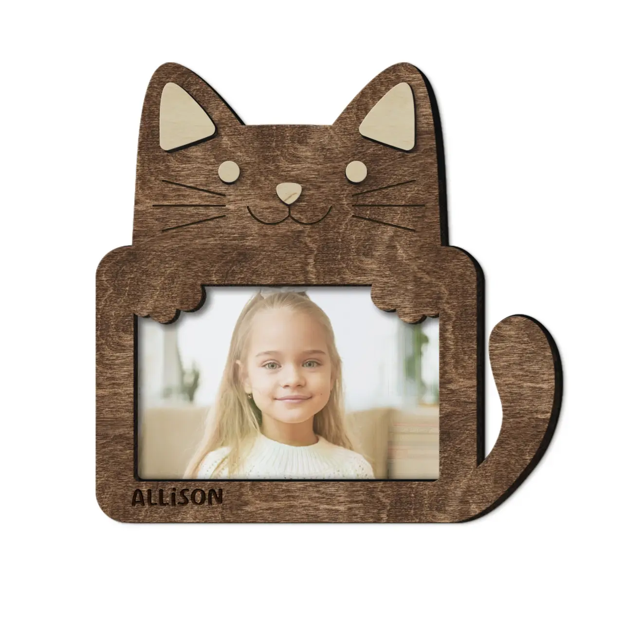 Фоторамка персоналізована з кішкою горизонтальна на 1 фото Темно-коричневий (cat_4x6_horizontal-5) - фото 1
