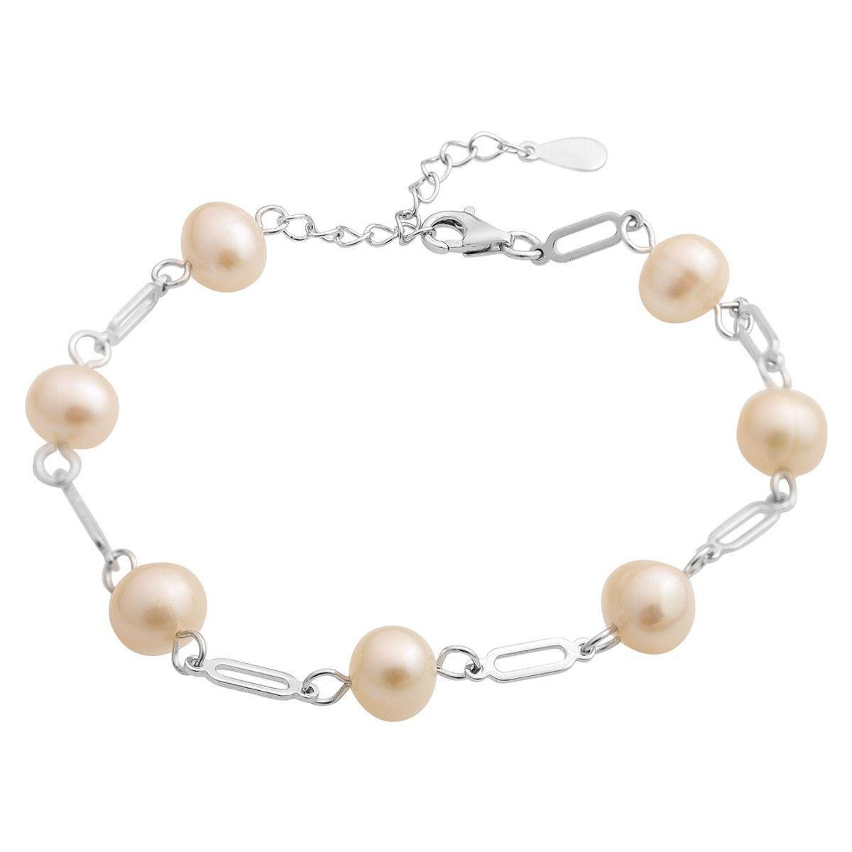 Браслет серебряный с натуральным жемчугом на цепочке