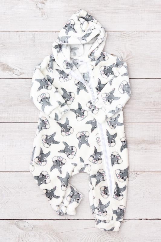 Комбінезон теплий махровий для дівчинки з капюшоном та принтом Носи Своє 86 см Молочний (5039-035-5)