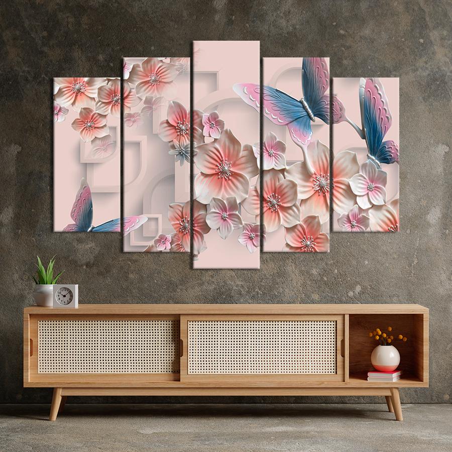 Картина на холсте Красивые бабочки и цветы 137x85 см (V330-5_L)