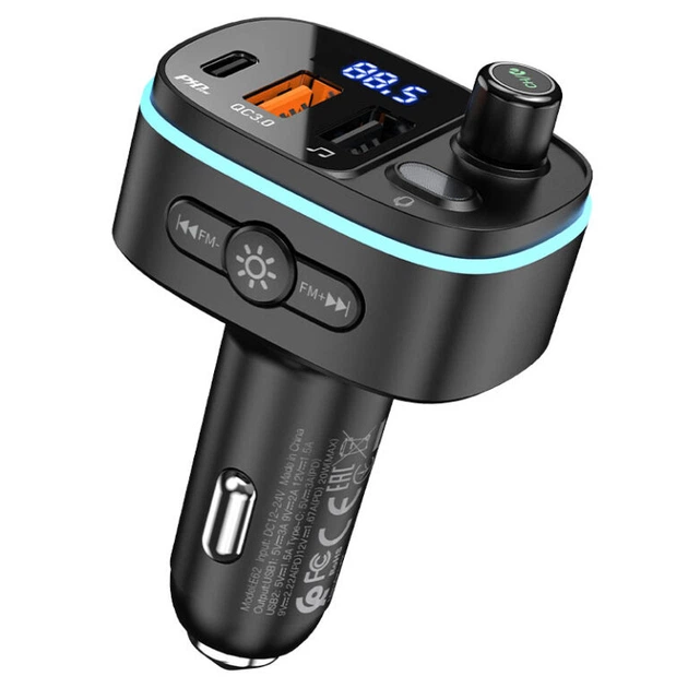 АЗП з Bluetooth FM-трансмітером HOCO E62 Fast PD20W+QC3.0 car BT FM transmitter Black (KST-6931474756299)
