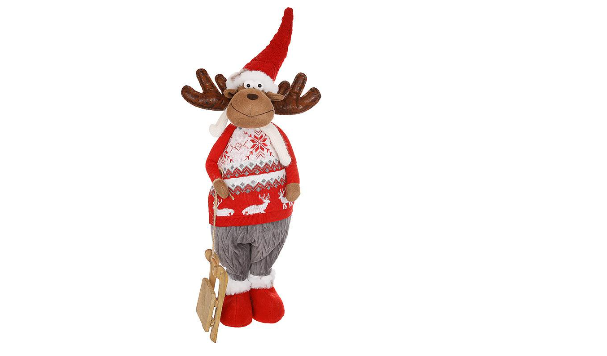 Игрушка мягкая Олень с санками 58 см Красный с серым