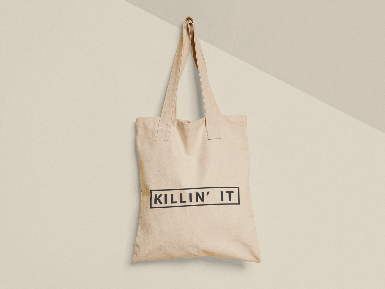 Эко-сумка шоппер с принтом "Killin` it" 38х40 см Бежевый (ПН434-Т) Эко-сумка шоппер с принтом "Killin` it" 38х40 см Бежевый (ПН434-Т)