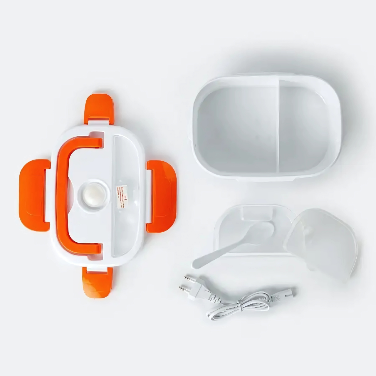 Ланч бокс термостійкий із харчового з ложкою з підігрівом 1,050 л 220 В Біло-жовтогарячий (1793665159) - фото 3