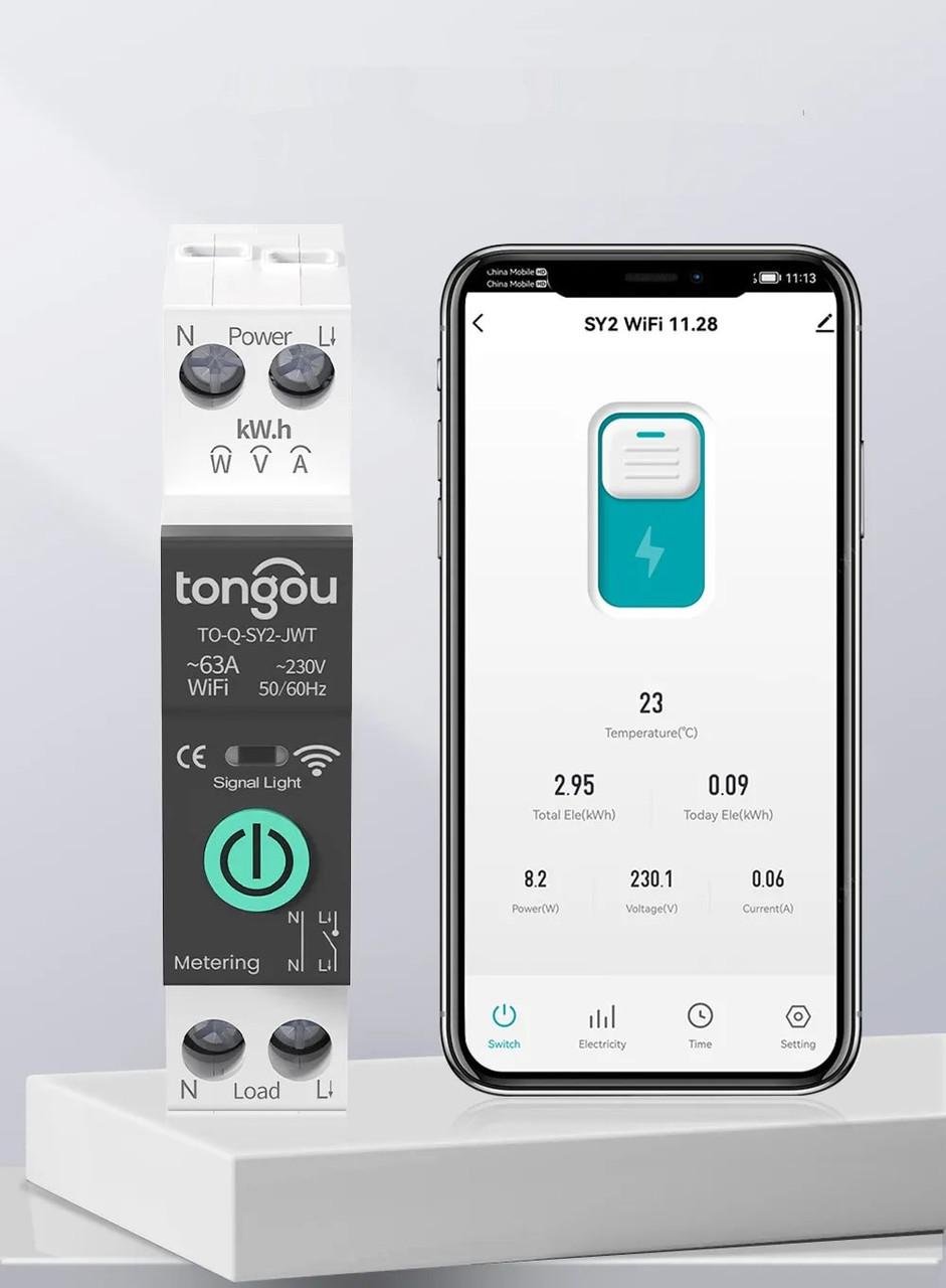 Выключатель автоматический Tongou 1P+N WiFi с мониторингом электроэнергии и реле 1-63А (19573460) - фото 2
