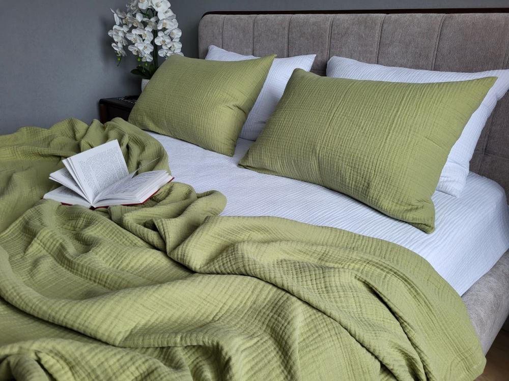 Комплект постельного белья Muslin полуторный Herbal/White