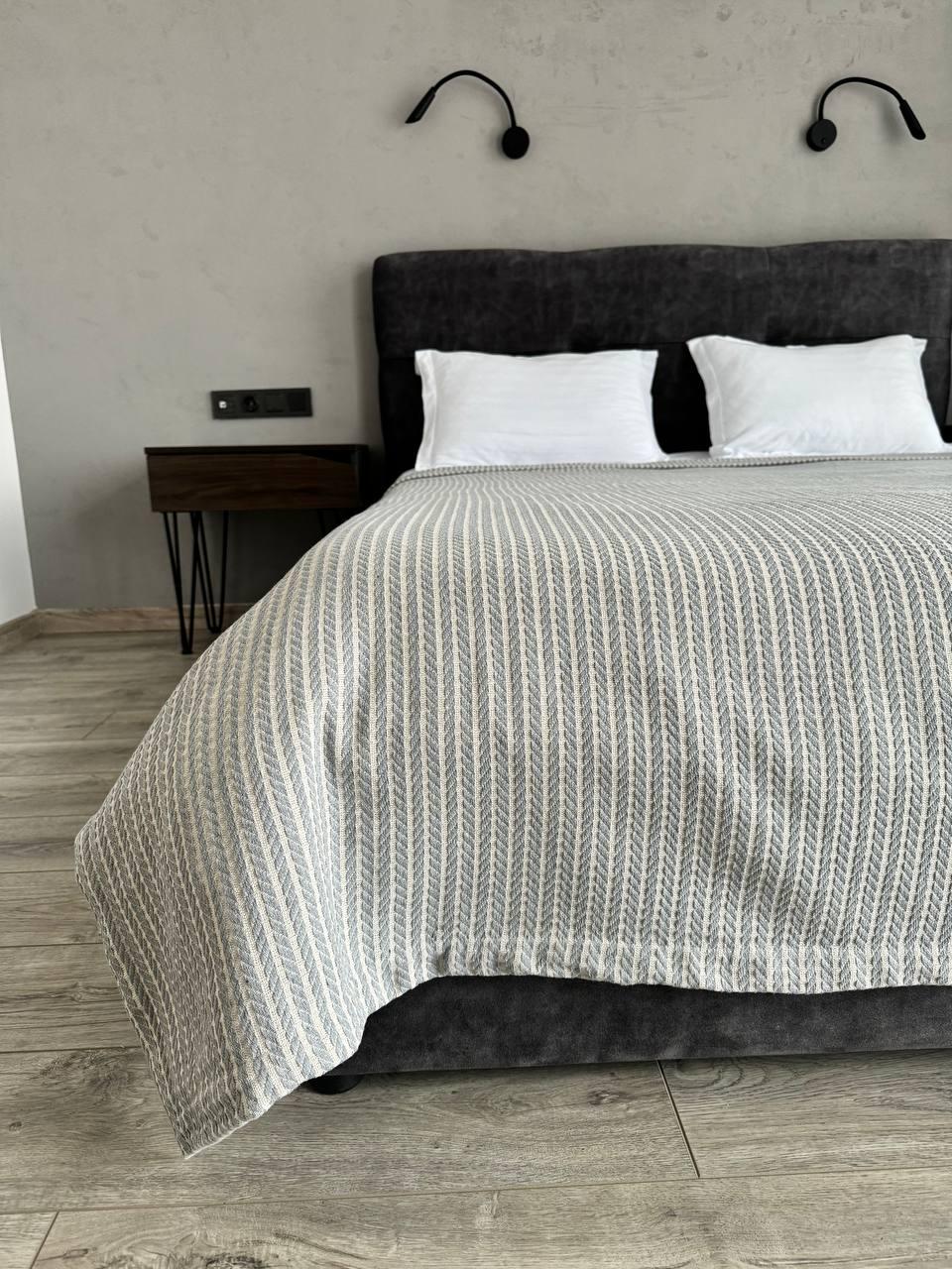 Плед хлопковый Косичка комбинированная 240x230 см Светло-серый (11812-F9-240x230cm) - фото 1