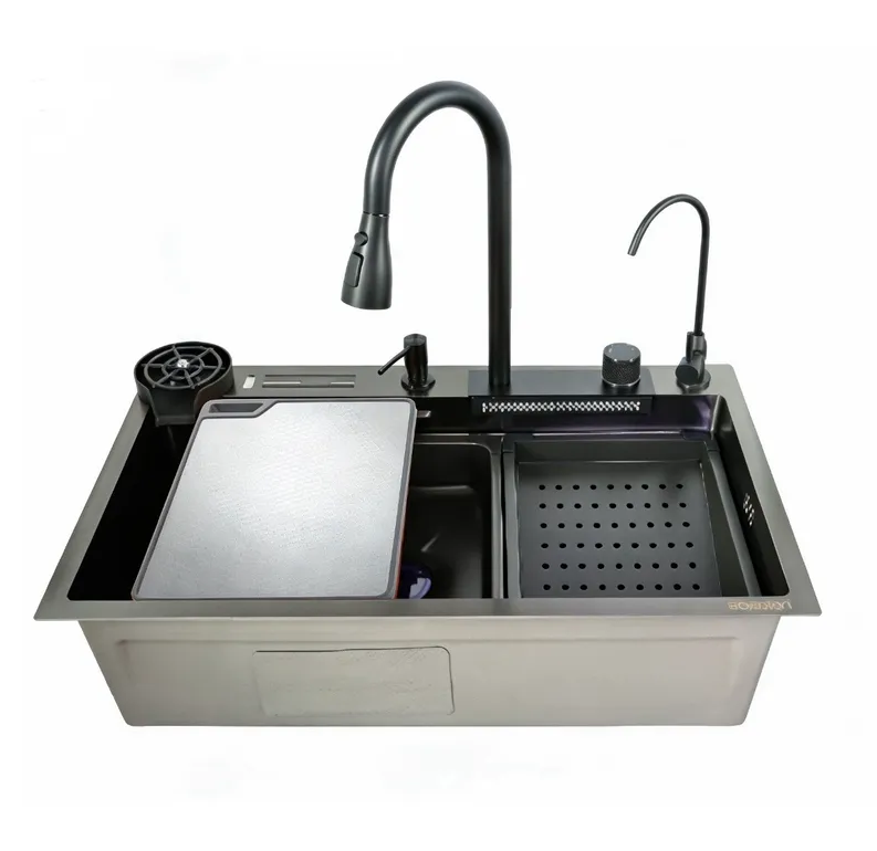 Мийка для кухні Zerix ZH7546-SET-07 Decor із вбудованим змішувачем Nano-Black (ZX5683)
