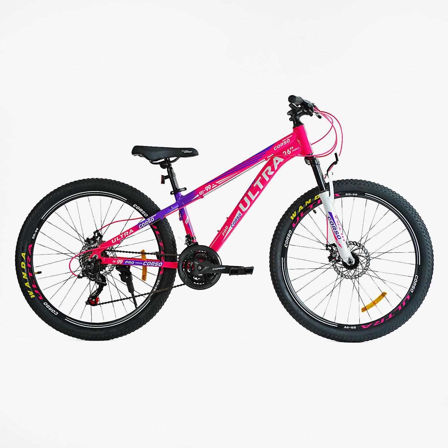 Велосипед спортивный Corso ULTRA 26" рама алюминиевая/оборудование Shimano/21 скорость/собран на 75% Pink (147911)