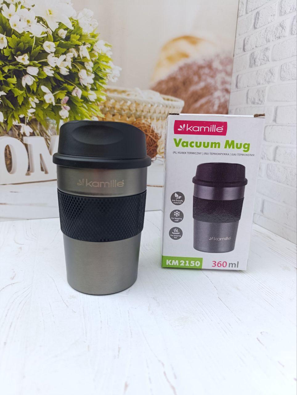 Термокружка Kamille KM-2150 нержавеющая сталь с TPR вставкой 360 мл Графитовая (KM-2150)