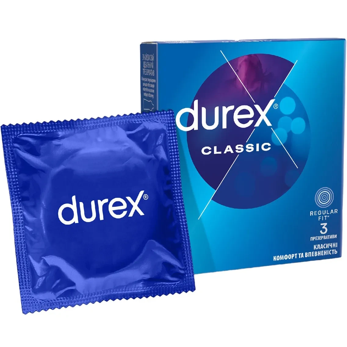 Презервативи латексні з силіконовим мастилом гладкі Durex Classic №3 класичні без смаку та запаху (000002550)