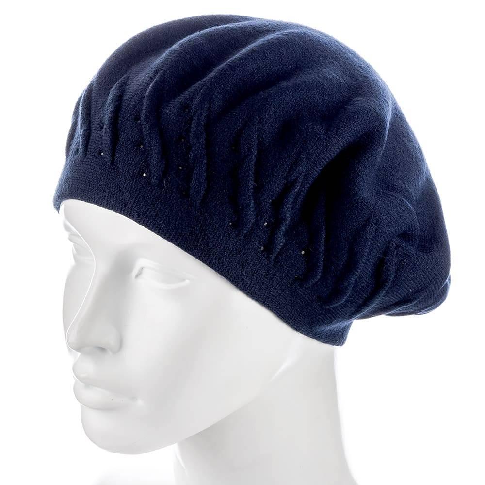 Берет женский Zolly ZH198 двойной тонкой вязки Темно-синий