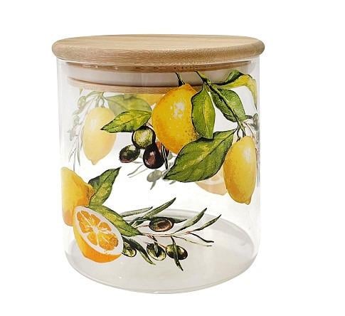 Банка для продуктов стеклянная Helios 5240 Classic 550 мл декор MIX с бамбуковой крышкой