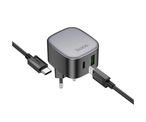 Устройство сетевое зарядное Hoco CS32A Type-C/USB QC3.0 PD20W с кабелем Typy-C to Type-C Black - фото 3 Устройство сетевое зарядное Hoco CS32A Type-C/USB QC3.0 PD20W с кабелем Typy-C to Type-C Black - фото 3