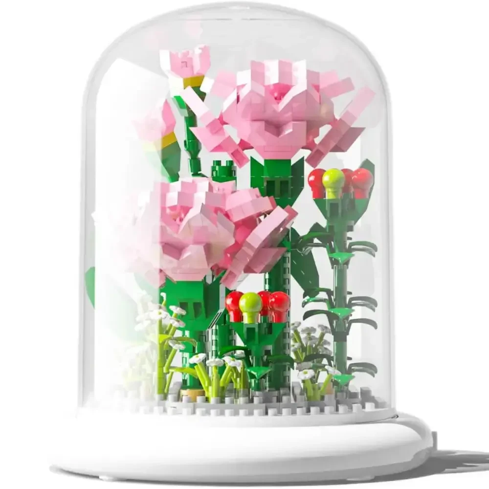 Конструктор-ночник Цветок в колбе с подсветкой Гвоздика/Роза 570 дет. - фото 4