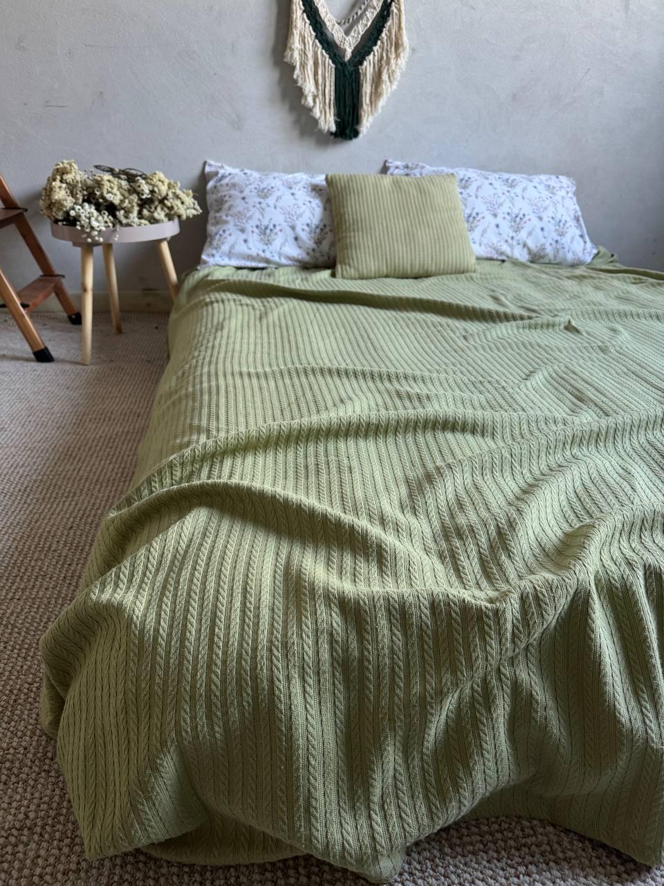 Покрывало хлопковое Косичка 160х210 см Оливковый - фото 8 Покрывало хлопковое Косичка 160х210 см Оливковый - фото 8