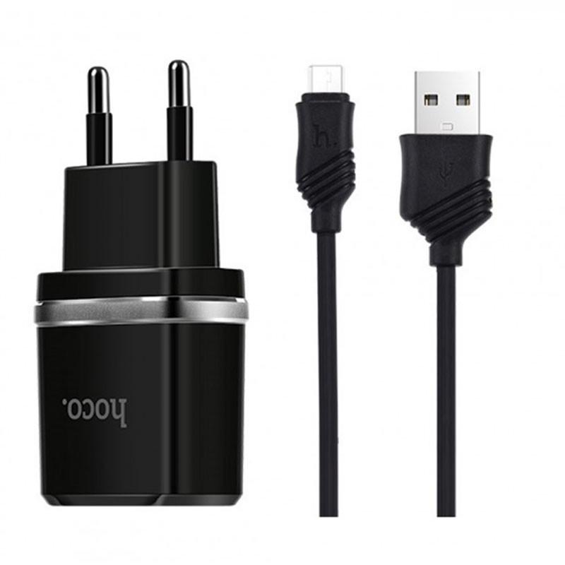 Зарядное устройство сетевое Hoco C12 Charger/Cable Micro 2,4A 2USB Черный (00000031009_4)