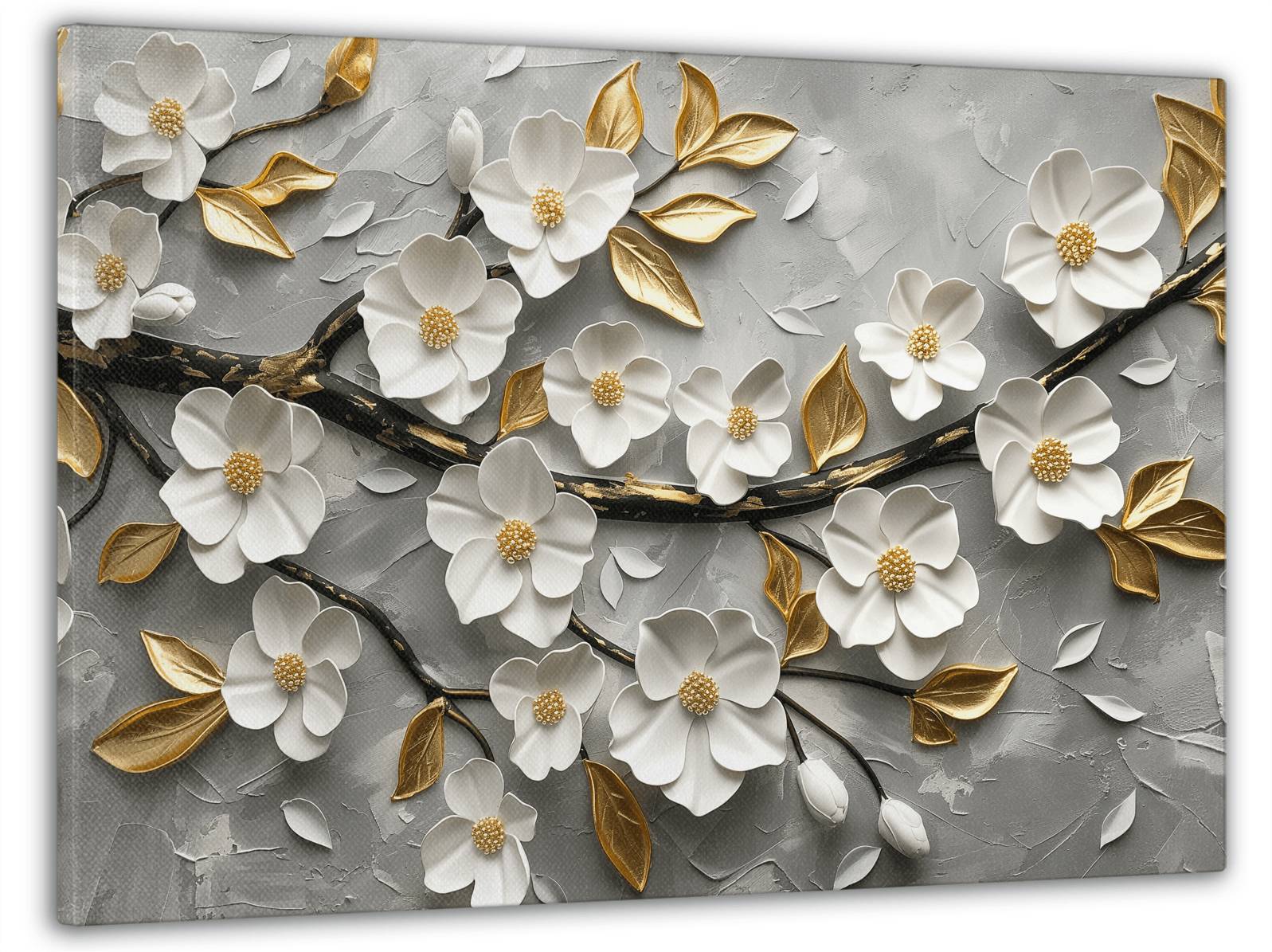 Картина на стену с эффектом 3D Золотая ветка на сером фоне для 60x100 см (MN10144)
