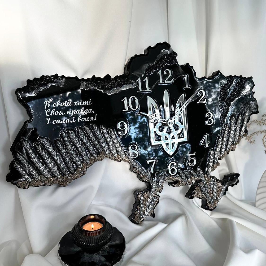 Часы настенные из эпоксидной смолы Карта Украины 140х94 см