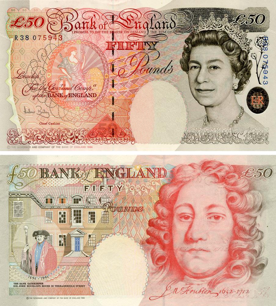 Коллекционная банкнота Великобритания Англия 50 фунтов 1994 UNC P388c (Б25560)