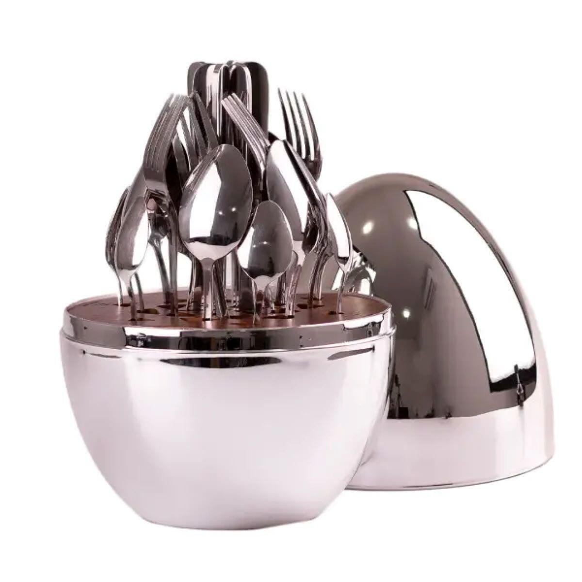 Набор столовых приборов с подставкой на 6 персон 24 шт. 29х19,5 см Серебряный (HP7881S)