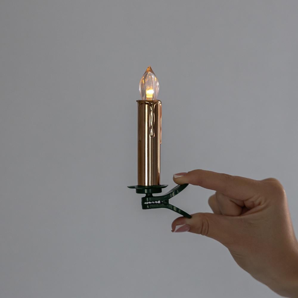 Набор свечей LED с клипсами на елку 10 см 10 шт. Золотой - фото 3