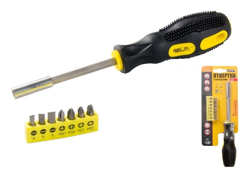 Викрутка магнітна Mastertool 250 мм 7-В-1 PH1 2/SL4-5-6/PZ1-2 25 мм (25174)