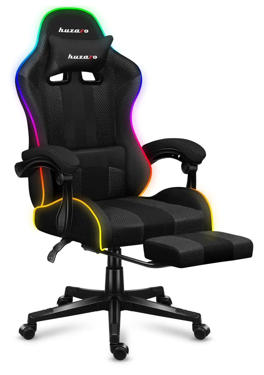 Крісло геймерське з RGB підсвіткою Huzaro Force 4.7 RGB Black тканина з підставкою для ніг до 140 кг Чорний - фото 4