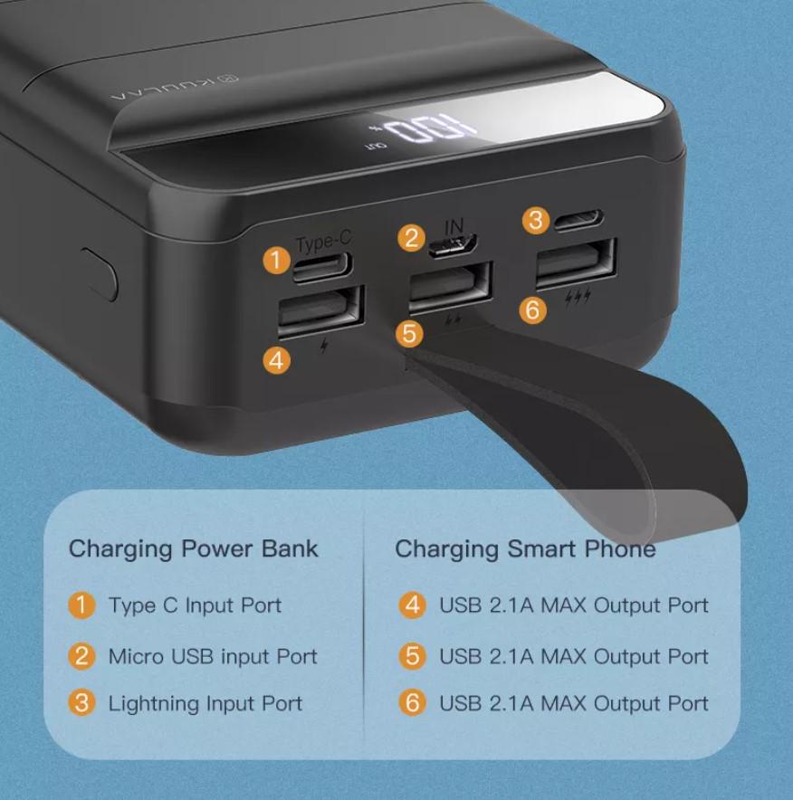 Портативна мобільна батарея Ferro PD-40 Fast charging 40000 mAh підвищеної ємності - фото 2