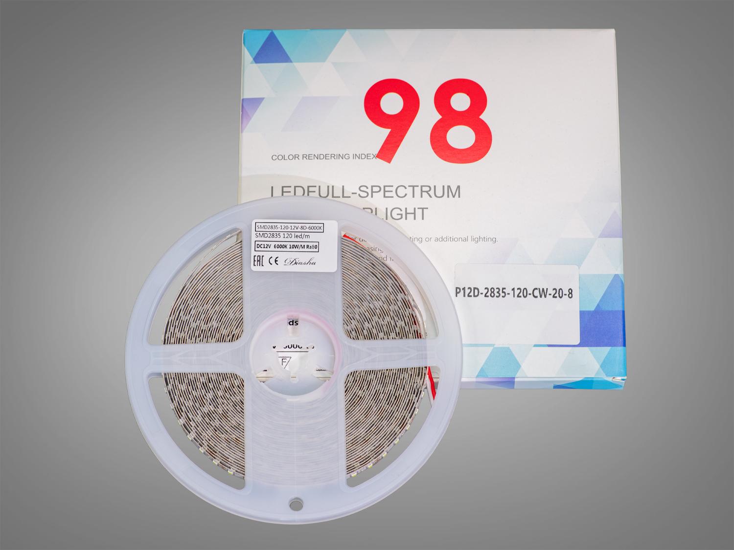 Светодиодная лента 12 В 120 диодов на метр 8 мм Холодный Белый (P12D-2835-120-CW-20-8) - фото 2