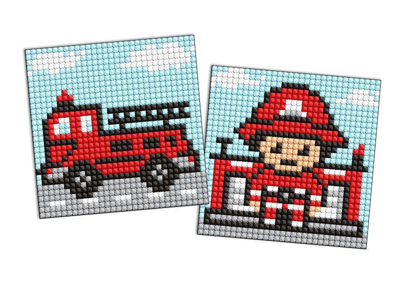 Алмазная мозаика на стикере Ideyka Пожарный из 2 сюжетов 9х9 см (Id-AMS1099)