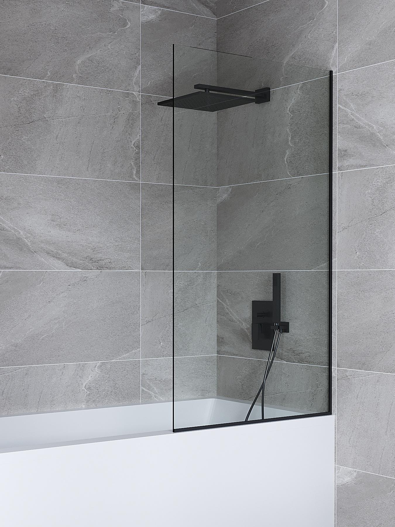 Шторка для ванны Amanda 700х1400 мм стеклянная с черным профилем без верхнего держателя штанги стекло Прозрачный