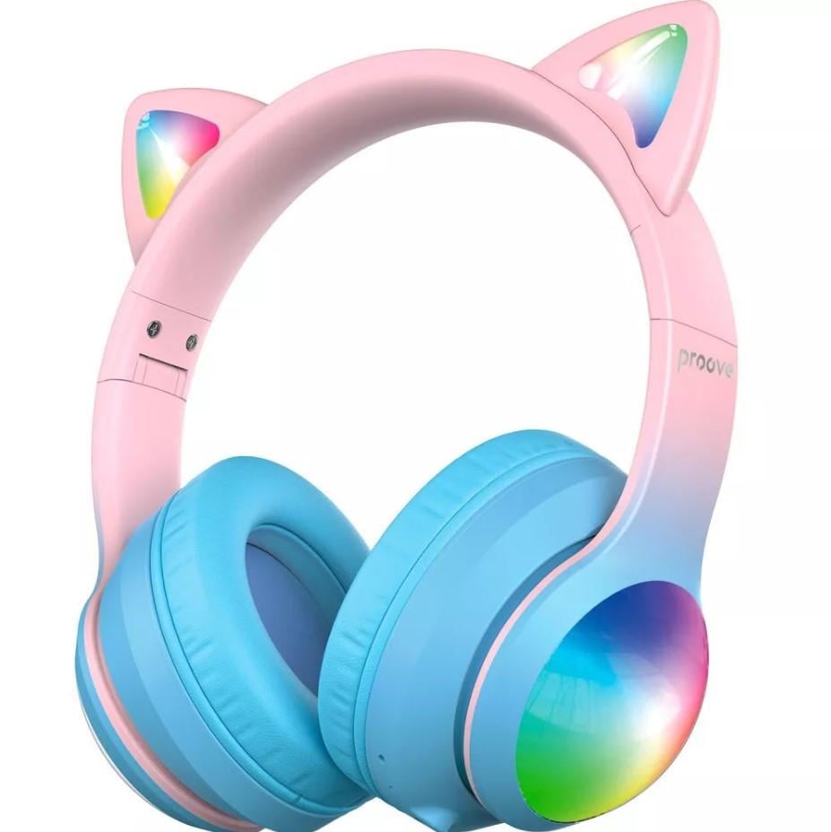 Наушники беспроводные Proove детские с ушками и подсветкой Blue/Pink