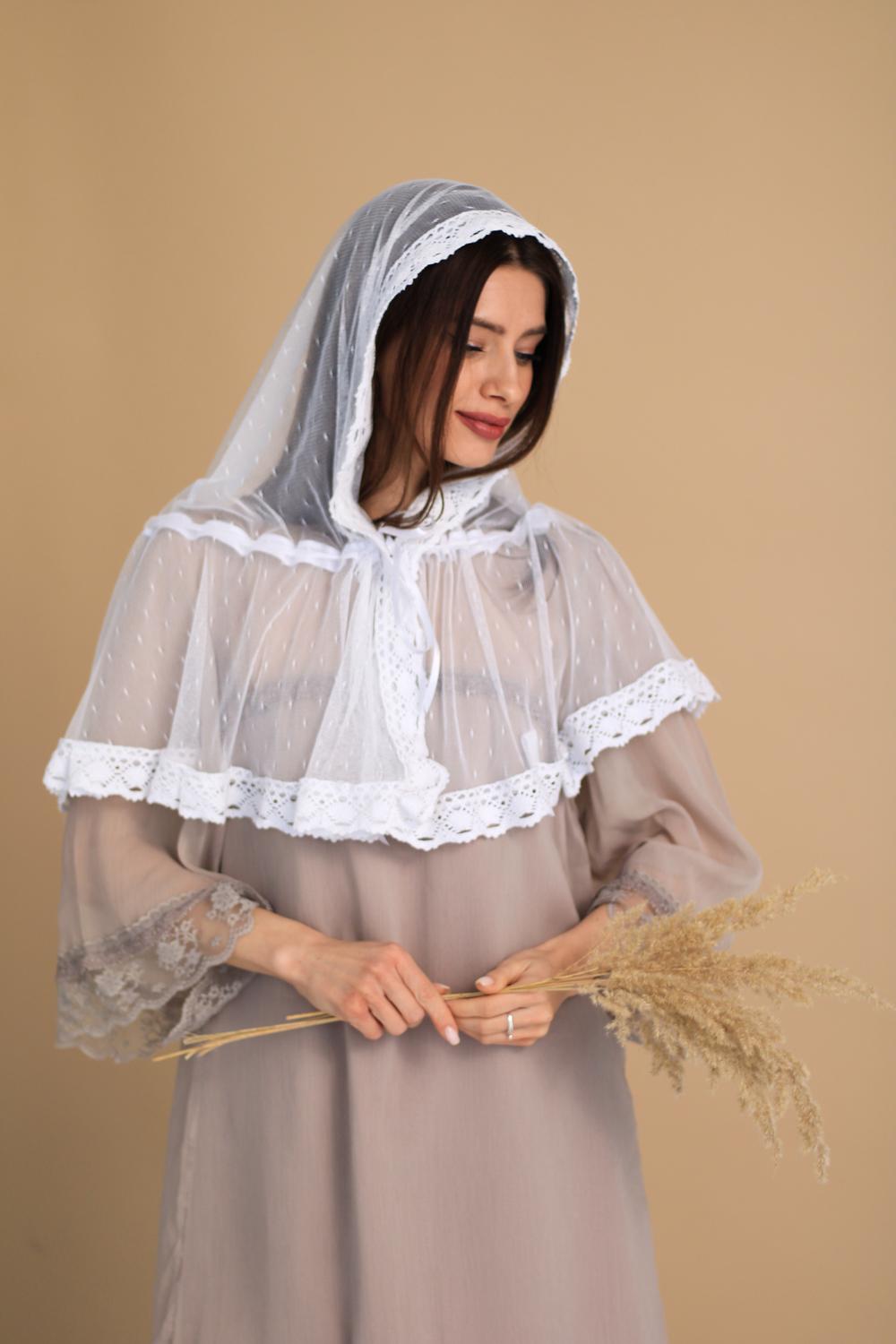 Палантин для храма на голову 80x120 см Белый (п018) - фото 2 Палантин для храма на голову 80x120 см Белый (п018) - фото 2