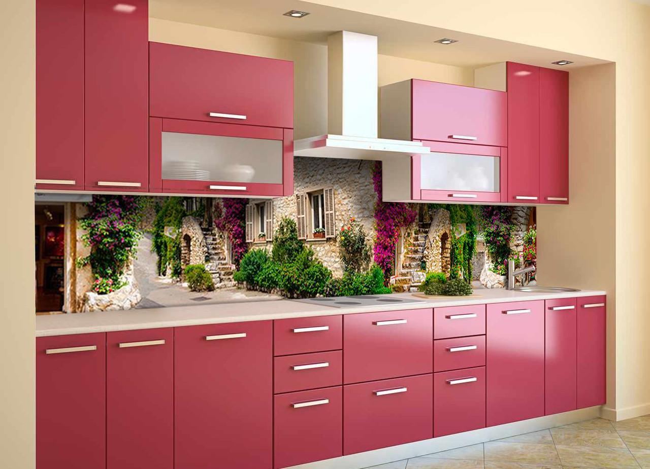 Кухонный фартук Зеленые улицы Прованса из самоклеющейся виниловой пленки 60х300 см Бежевый