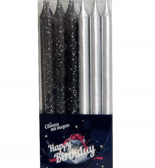 Свечи для торта 8 см 12 шт. Black/Silver (12947459)