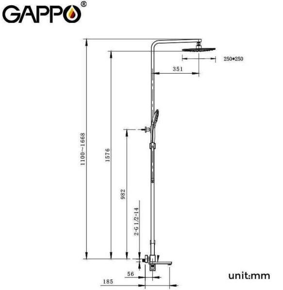 Душевая система Gappo G2417-9 с тропическим душем и смесителем Графитовый матовый (1847514977) - фото 2