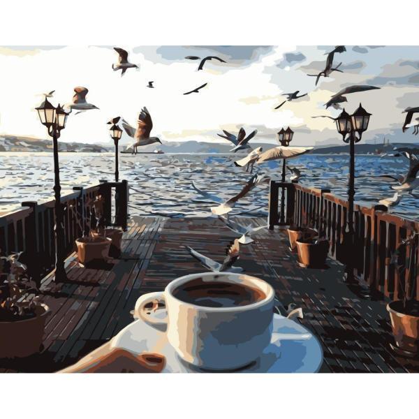 Картина по номерам Strateg Натюрморты Кофе на море 40х50 см и уровнем в термопакете (VA-2294-mt)