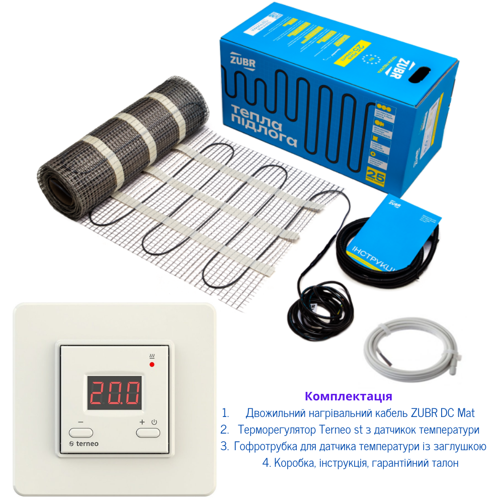 Нагревательный мат ZUBR DC 6 м² с терморегулятором Terneo st (Zubr mat st 960) - фото 2 Нагревательный мат ZUBR DC 6 м² с терморегулятором Terneo st (Zubr mat st 960) - фото 2
