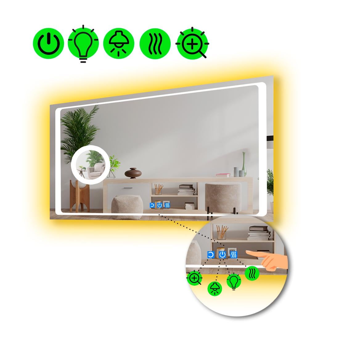 Зеркало LED подсветкой Emma с тремя сенсорами и линзой с подсветкой 120x100 см (8777136)